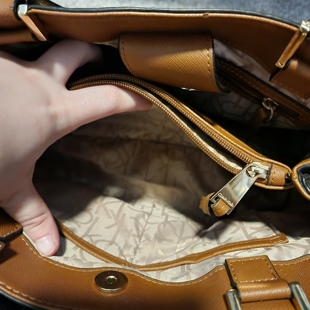 Calvin Klein Tan and Brown Monogram Shoulder Bag - Picture 3 of 5